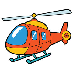Fototapeta premium Red and yellow cartoon helicopter with blue windows and skids Keywords: helicopter, cartoon, vehicle