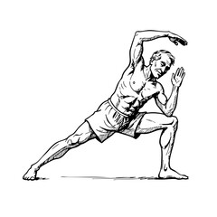 Fototapeta premium Elderly man stretching in a vintage sketch style 