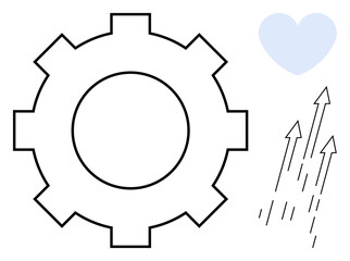 Large outlined gear, upward arrows symbolizing growth, and a soft heart denoting emotions. Ideal for innovation, teamwork, progress, engineering, strategy, self-improvement emotional intelligence