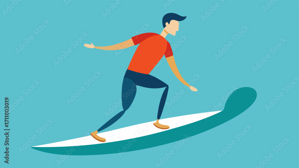 Poster adaptive surfboard a surfer standing on a modified surfboard with a flexible prosthetic leg riding a