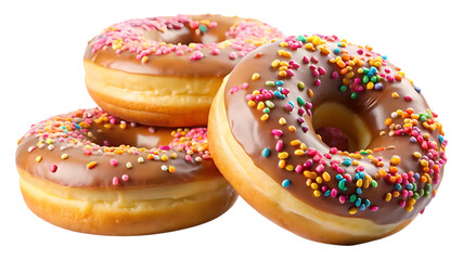 A tempting stack of assorted donuts isolated on transparent background, featuring colorful sprinkles and sweet glaze, perfect for satisfying your sweet tooth