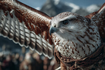 Mountain-side falconry exhibition with powerful raptor soaring above