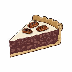 Pecan Pie Slice Vector Illustration with Nuts and Flaky Crust