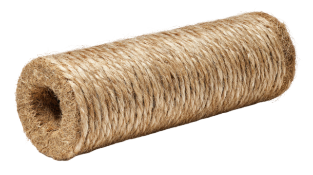 Rolled spool of light beige twine