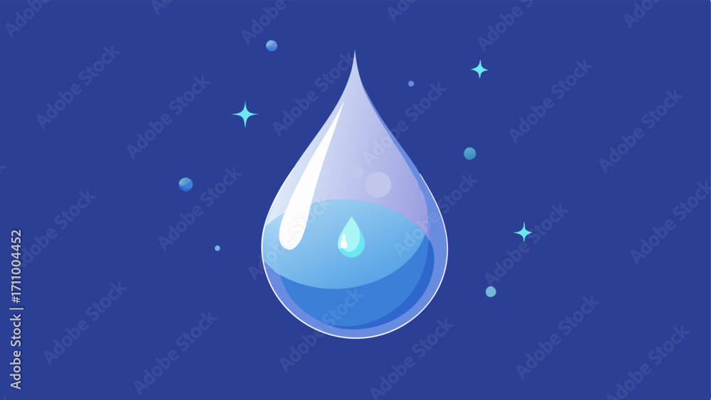 Poster droplet with sparkles a large clear droplet of serum suspended in the air surrounded by tiny sparkli