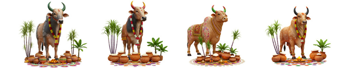 Traditional Indian Cattle Decoration for Pongal Harvest Festival Transparent
