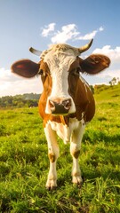 Cow in a grassy field on a sunny day