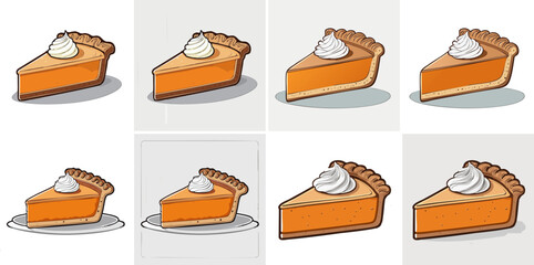 Pumpkin Pie Slice Vector Set — Autumn Dessert Illustrations with Whipped Cream
