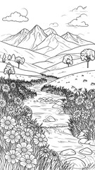 Peaceful Mountain Stream Landscape.