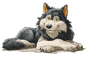 Cartoon-style wolf illustration, friendly yet wild look, isolated on white background.


