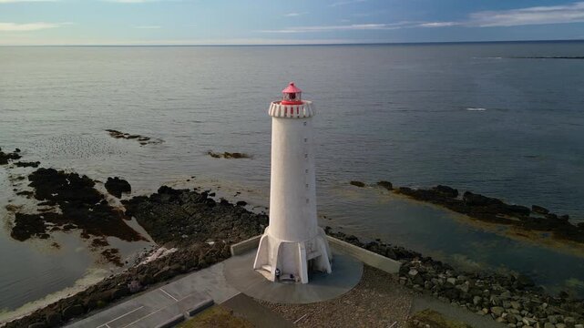 Akranes Lighthouse - Orbiting Aerial Footage