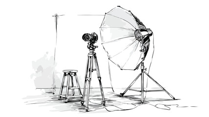 Professional Photography Studio Sketch with Softbox and Tripod Setup