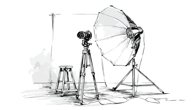 Professional Photography Studio Sketch with Softbox and Tripod Setup