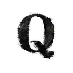 Letter Q rendered as rounded ink mark with tail and distressed texture. AI generated