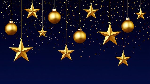 Elegant Christmas background with golden stars and ornaments