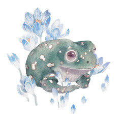 Whimsical Hand-Painted Frog Illustration, Fantasy Animal and Botanical Art