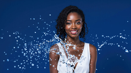 Obraz premium Young African woman with water splash