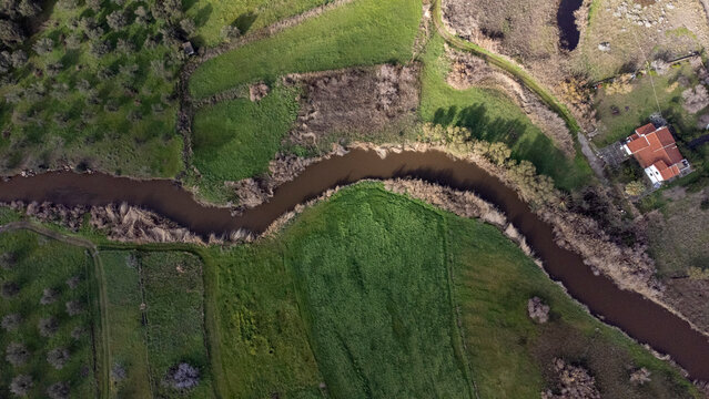 Top down photo of a stram from a drone