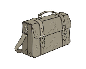 Classic Leather Briefcase Illustration with Shoulder Strap and Buckle Detail Vintage Style Work Bag for Professionals