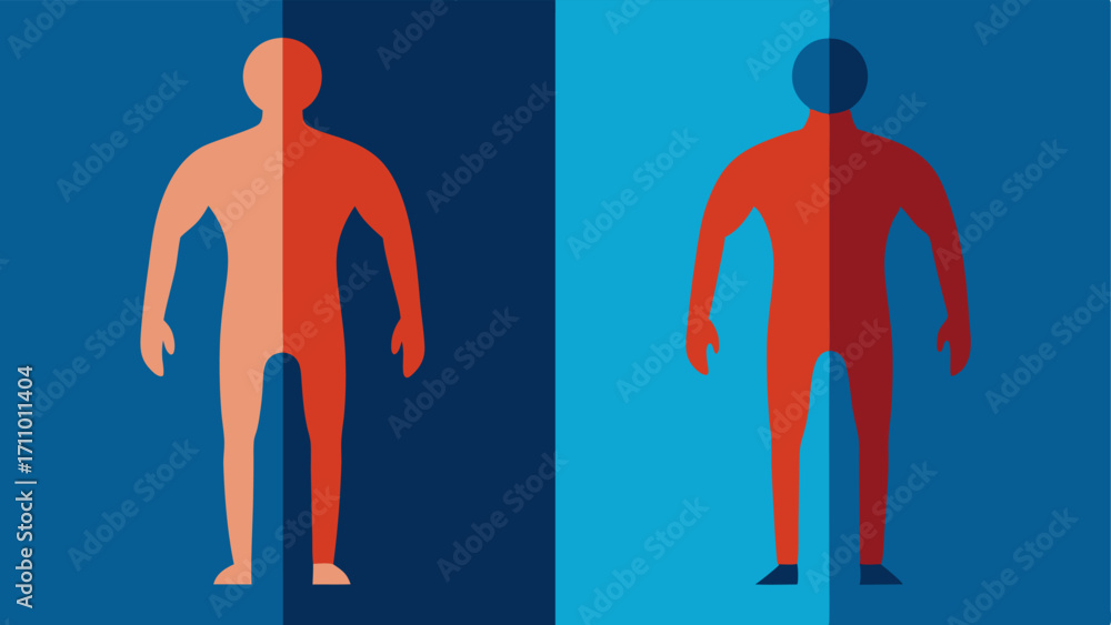 Poster before and after comparison two vertical illustrations depicting the same silhouette one in a neutra