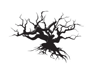 Unique Gnarled Root Cluster Silhouette Vector with Twisted Texture