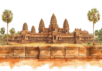 PNG Angkor Wat - Cambodia landmark illustration watercolor.