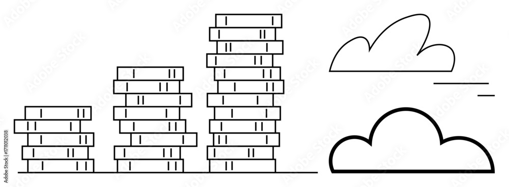 Poster stacked bars representing growth or data accumulation alongside cloud icons. ideal for business anal