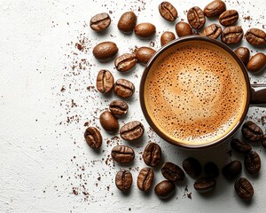 Coffee cup with beans and powder