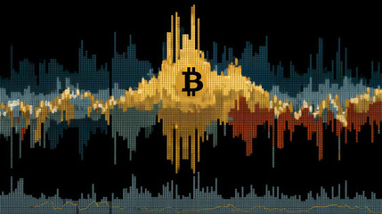 Abstract cryptocurrency visualization showing bitcoin volatility and trading market fluctuations