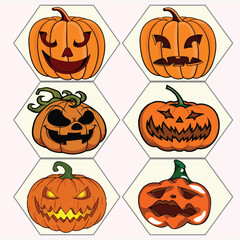Glowing Halloween Pumpkin Face vector set