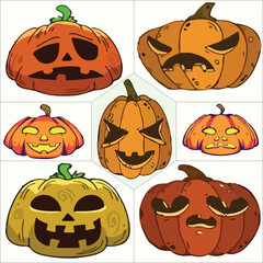 Cute Halloween Pumpkin Face vector set