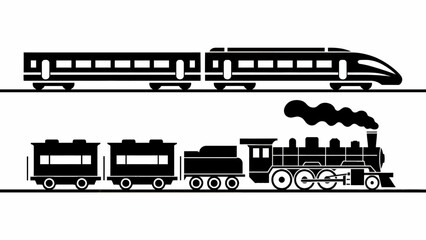 Vintage Steam Train and Modern Bullet Train Contrast Illustration in Black and White Transport Evolution