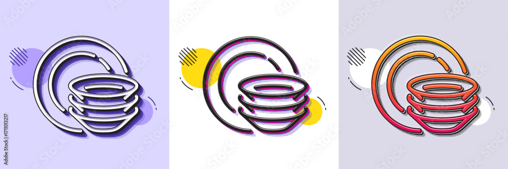 Poster dishes line icon. halftone dotted pattern. gradient icon with grain shadow. tableware plates sign. f