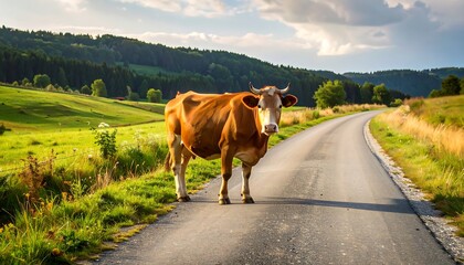 Cow on a country road