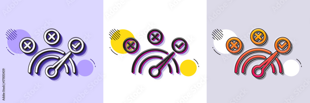 Poster correct answer line icon. halftone dotted pattern. gradient icon with grain shadow. speedometer conc