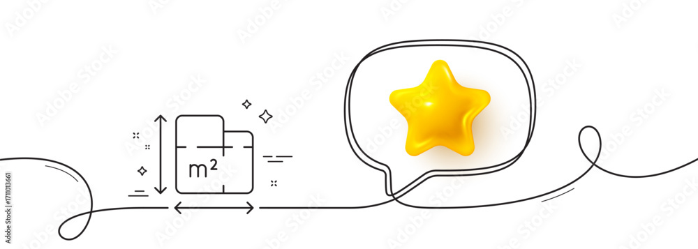 Aufkleber floor plan line icon. continuous line with 3d star. room dimension sign. house area measurement symb