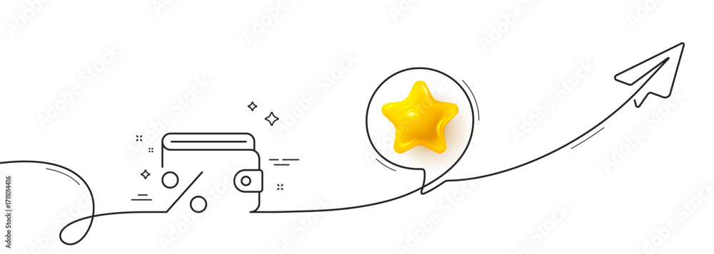 Poster savings tax line icon. continuous line with share plane. wallet money sign. payroll cash symbol. 3d 