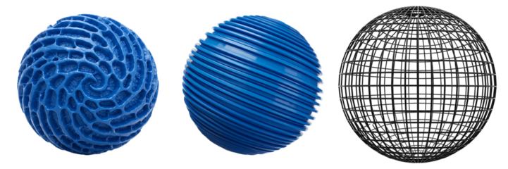 3D abstract blue spheres isolated on transparent background