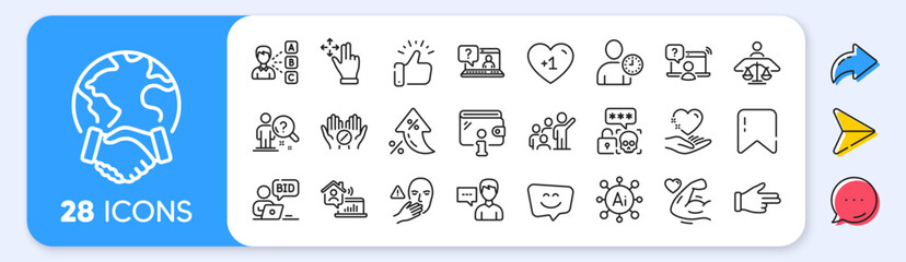 Wallet, Online question and Leadership line icons. Interest rate, AI generate, Inflation icons. Pack of Person talk, Move gesture, Opinion icon. Click hand, Strong arm, Work home pictogram. Vector