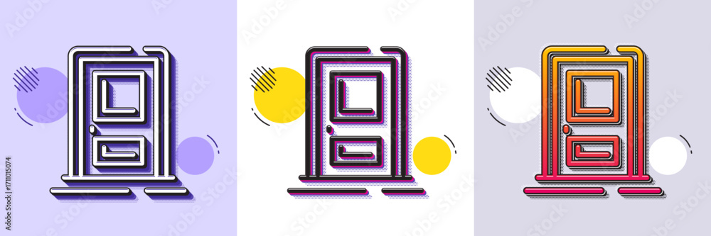 Poster entrance line icon. halftone dotted pattern. gradient icon with grain shadow. entry door sign. build