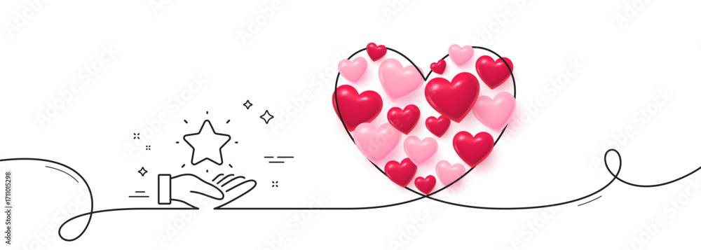 Poster loyalty program line icon. continuous line big heart. bonus points. discount star symbol. 3d hearts 