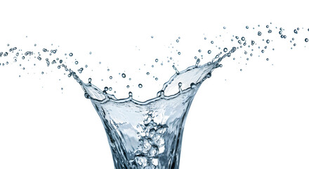 Water splash photography isolated on white background.