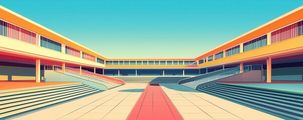 Modern architectural design of a vibrant public building exterior