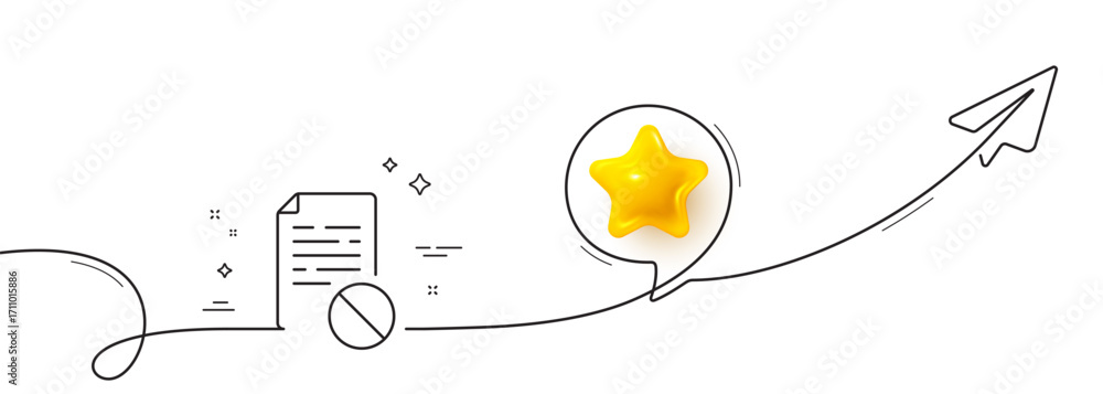 Aufkleber not allowed document line icon. continuous line with share plane. no file sign. office note symbol. 