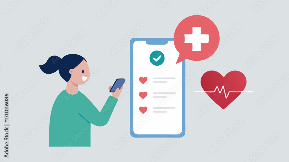 Poster emergency contact features an illustration of a user tapping their phone with a heart symbol and a l