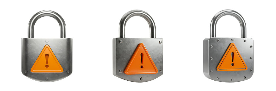 Security padlock with warning sign isolated on transparent background - Powered by Adobe