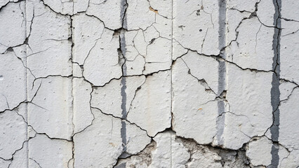 Obraz premium Close-up of a white oil-painted wall that is cracked and crumbling vertically.