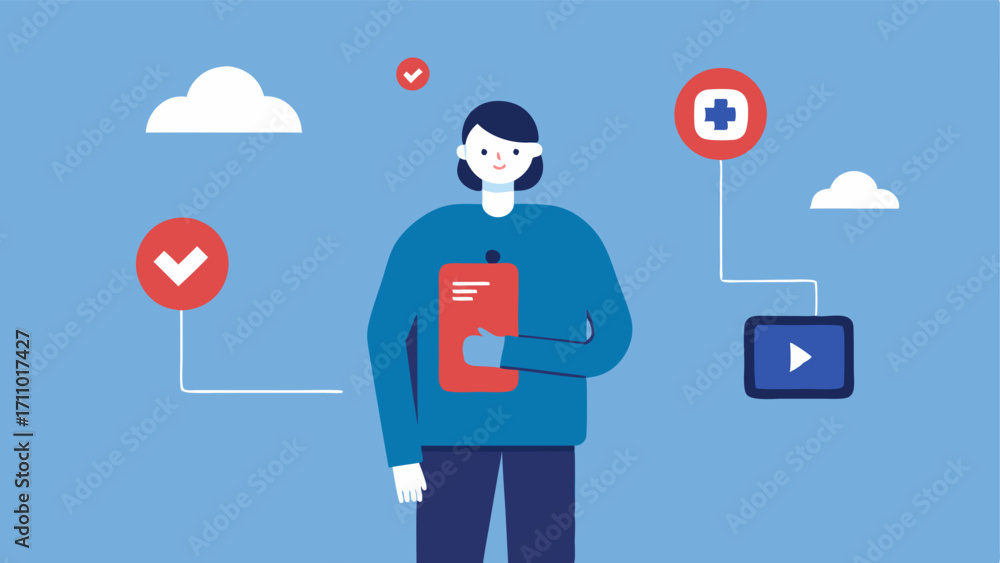 Poster emergency alert a user standing in a public place with their wearable device flashing an alert icon 