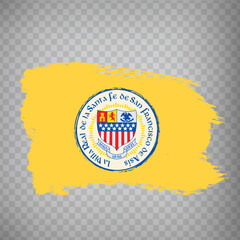 Flag of Santa Fe is city  USA from brush strokes. State of New Mexico.  Flag of Santa Fe on transparent background for your web site design, app, UI. United States. EPS10.
