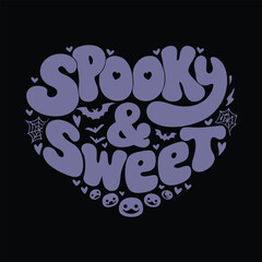 Spooky Sweet Halloween Heart Design With Bats And Pumpkins For Apparel And Decorations